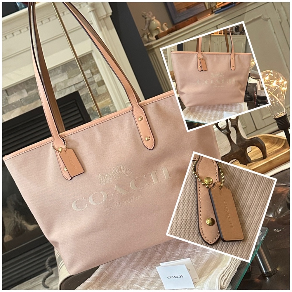 COACH Horse & Carriage Jacquard City Tote w/Leather Trim in Blush Pink, NWOT - Picture 1 of 16